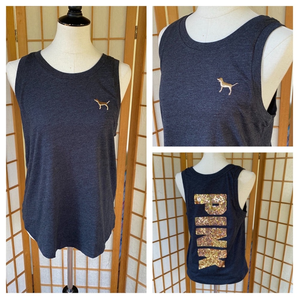 NWT PINK Grey Sequined Sleeveless Tee SZ M